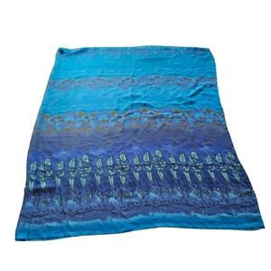 Blue Floral Print Scarf Lightweight Sheer Shawl Wrap‎ Cover Up